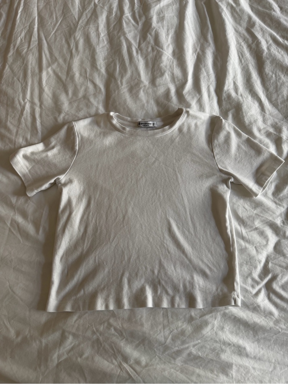 stradivarius White Short Sleeve Crewneck Tee